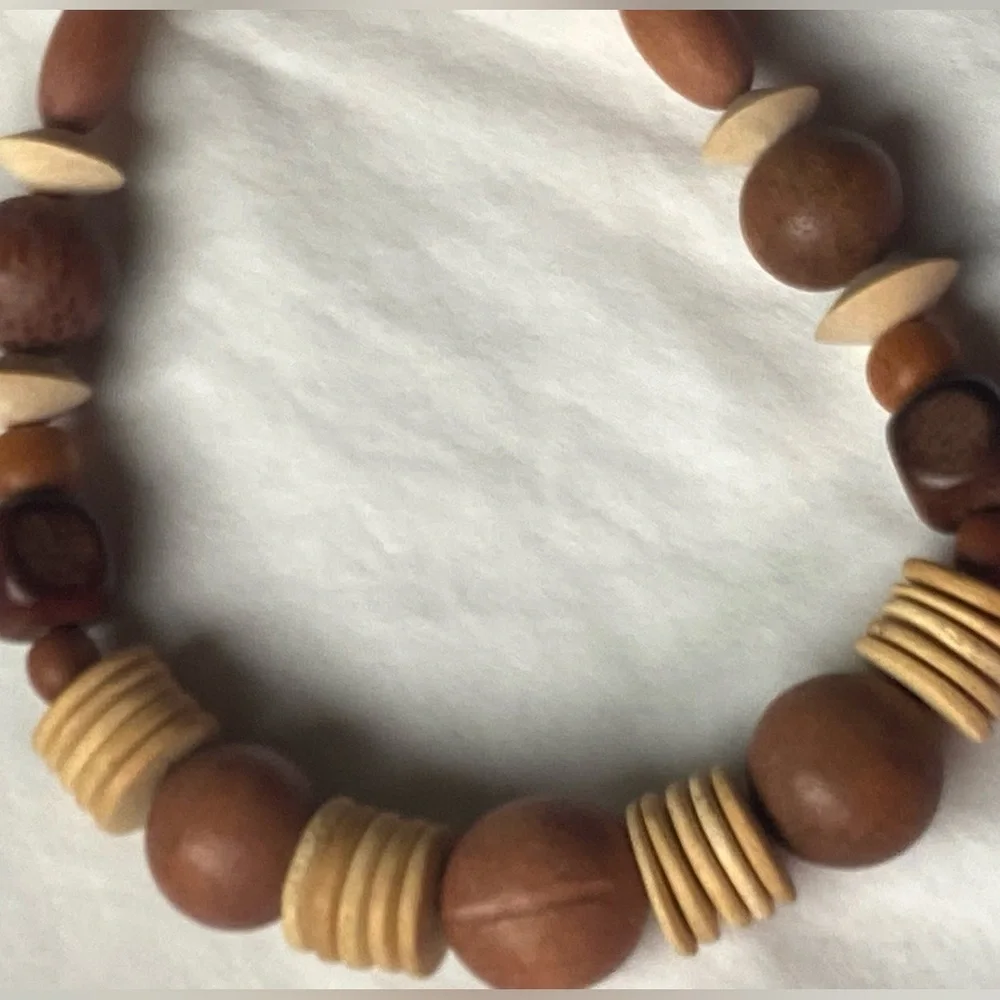 Statement Chunky Wood And Coconut Shell Bead Necklace Bohemian Tribal Brown